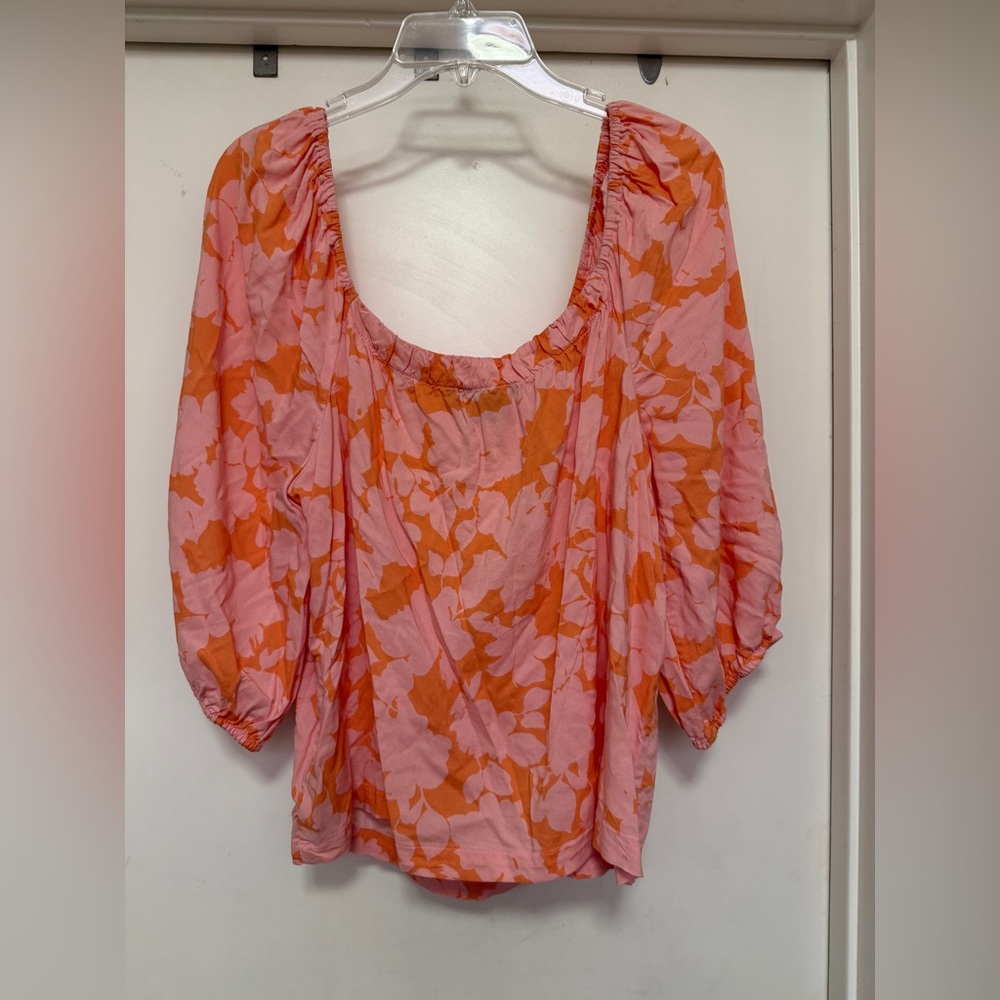 Sanctuary Square-Neck Elbow-Length Puff Sleeve Rayon Top XL - floral pink/orange - Picture 4 of 8